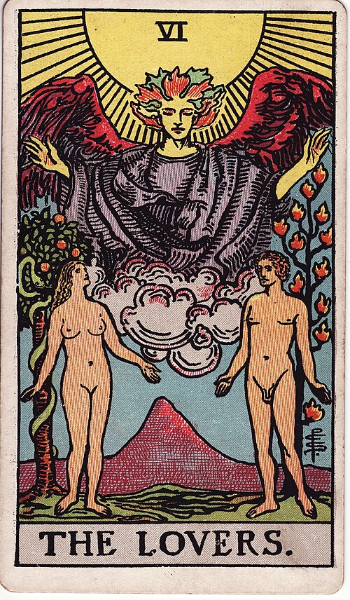 Carta del tarot Los Enamorados (Rider-Waite, 1909)